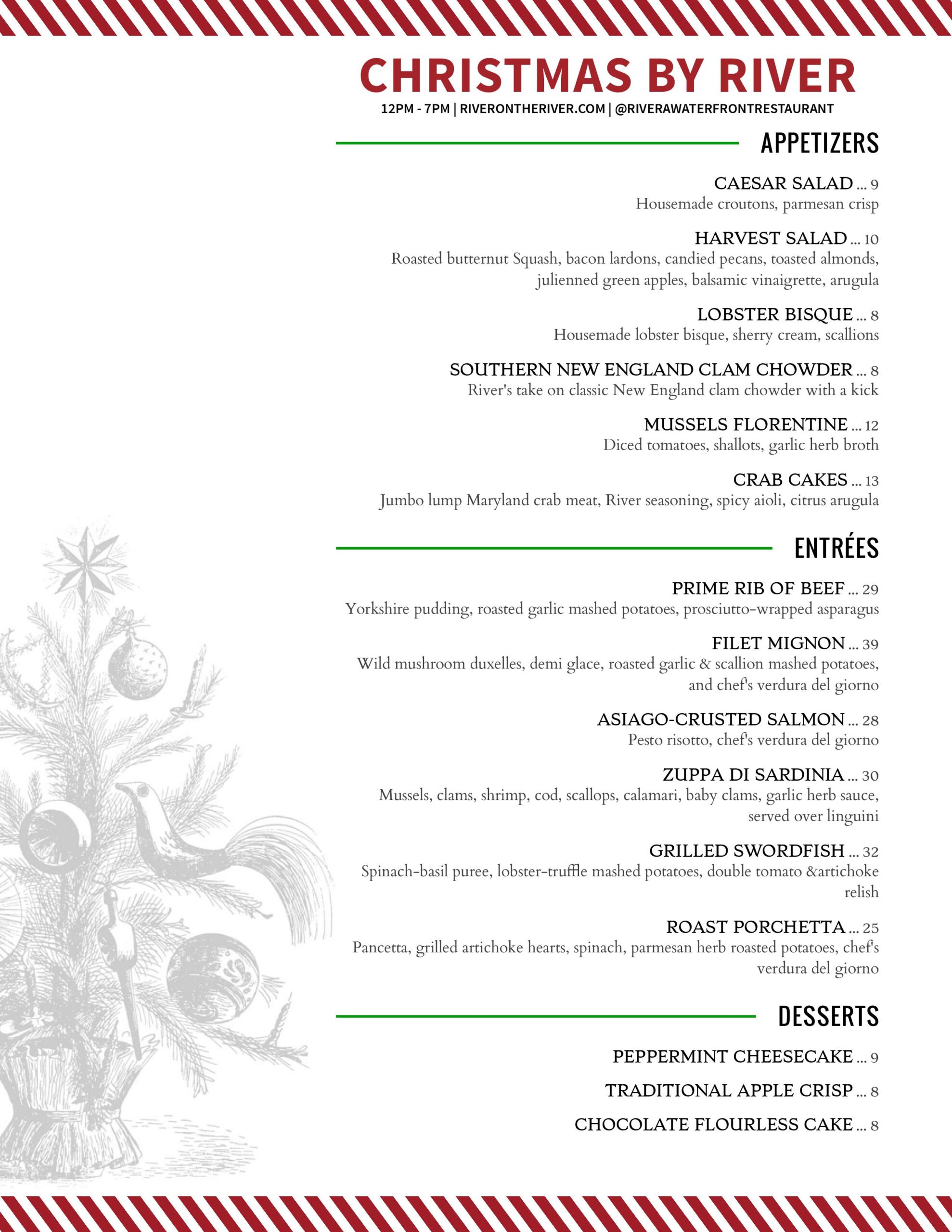 Christmas Eve &amp; Day Dine-In Menu – River: A Waterfront Restaurant &amp; Bar