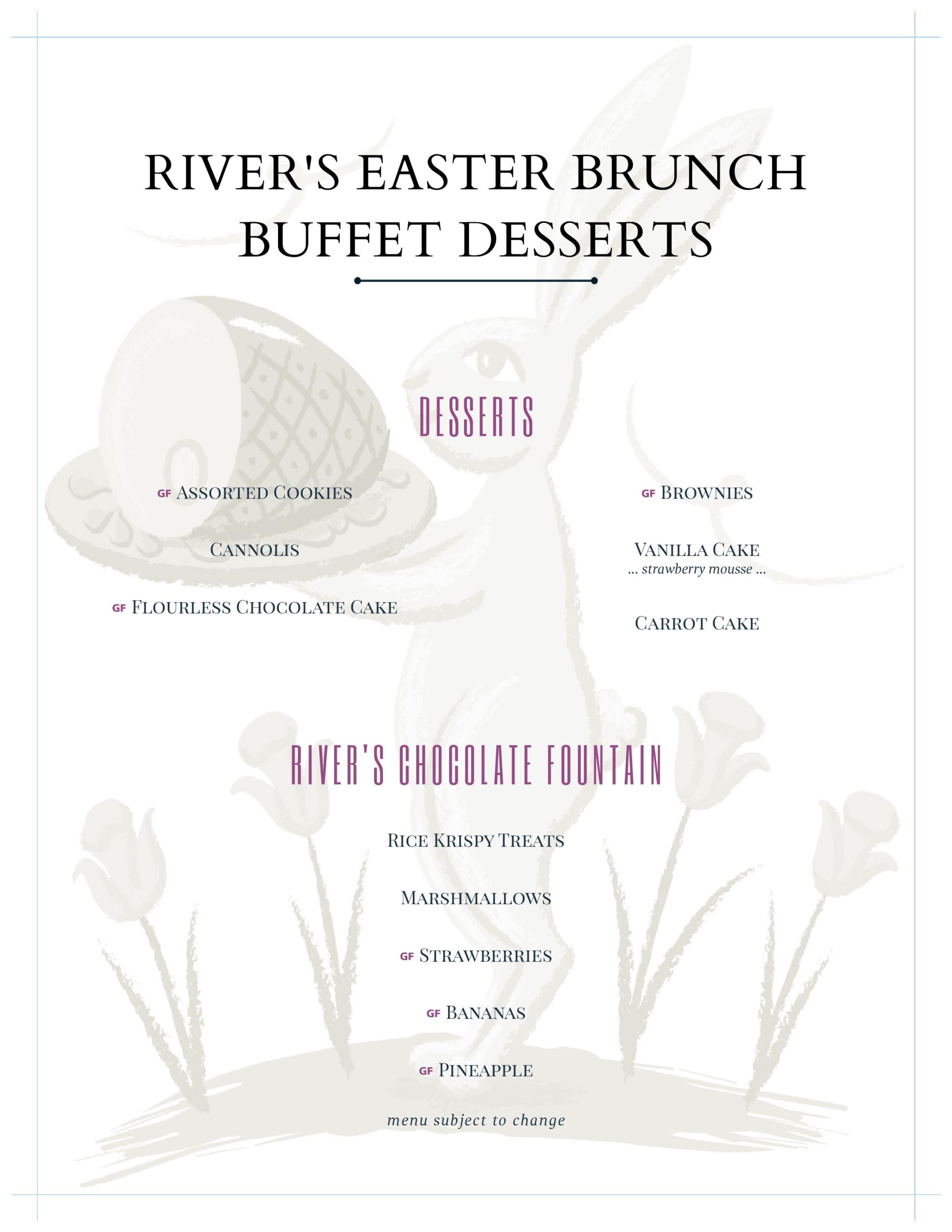 Easter Brunch Buffet 2024 Menu | River: A Waterfront Restaurant & Bar