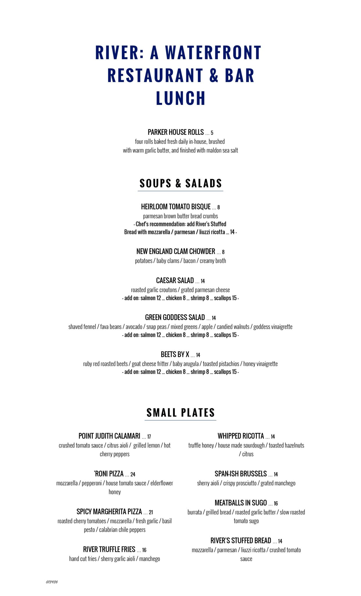 Two Rivers Lunch Menu Lunch Menu | River: A Waterfront Restaurant & Bar